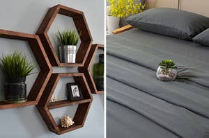 hexagon shelves and a sheet set