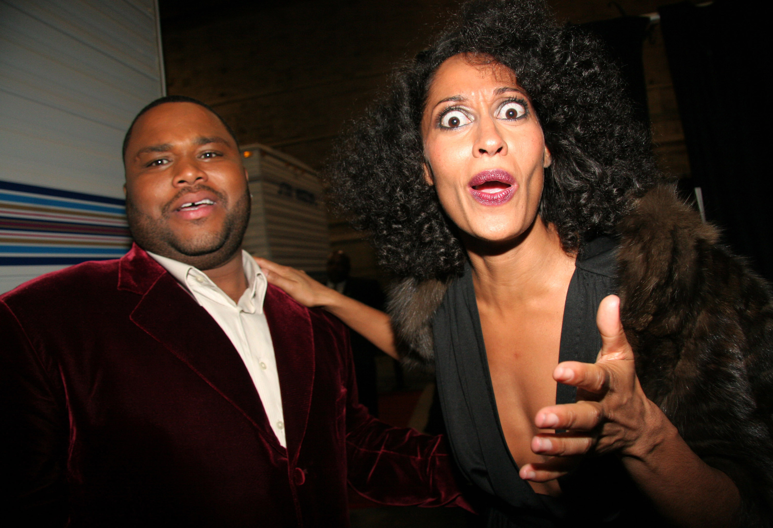 Tracee looks upset while posing with Anthony at the award show