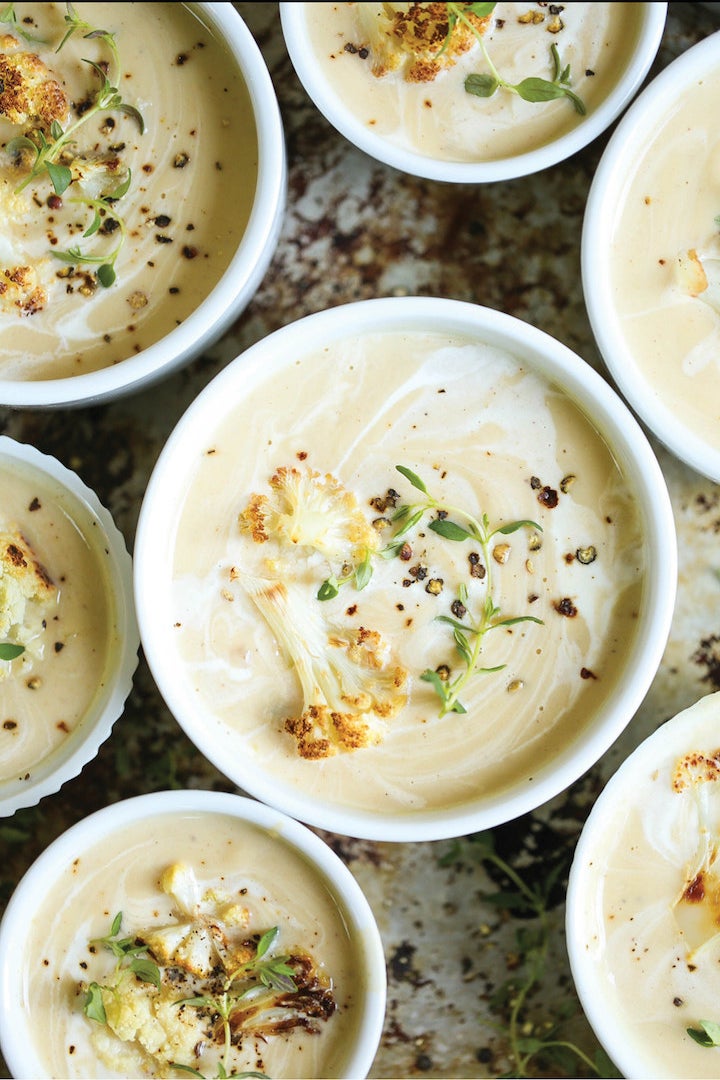 Bowls of cauliflower soup.