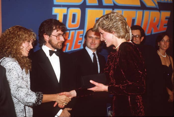 Amy Irving, Steven Spielberg, and Phil Collins meet Princess Diana