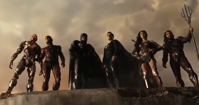 The Justice League standing at the top of a nuclear cooling tower in &quot;Zack Snyder&#x27;s Justice League&quot;