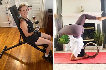(left) weight bench (right) yoga wheel