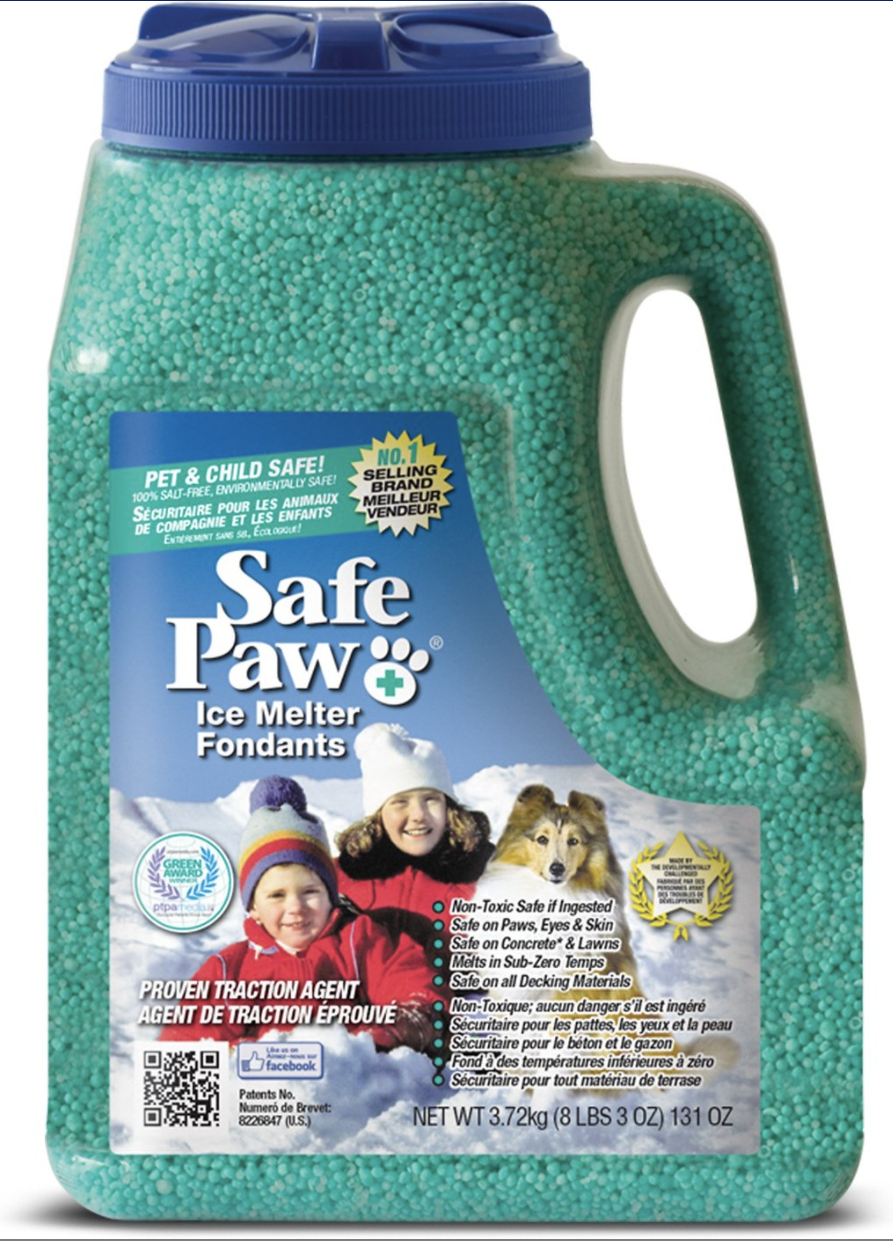 A container of Safe Paw ice melt