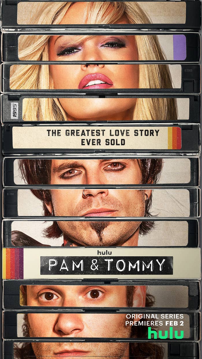 A promo poster for the miniseries featuring Sebastian, Lily, and Seth Rogen with the caption &quot;The greatest love story ever sold&quot;