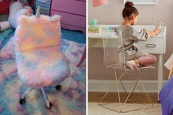 two images of kids' desk chairs