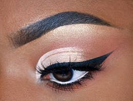 close up of an eye with an eyeshadow look using the palette