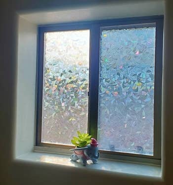 reviewer image of bathroom window with privacy film installed