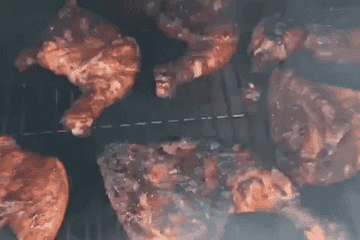 Grilling Chicken thighs and legs with barbecue sauce