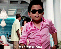 Mateo throwing money and saying