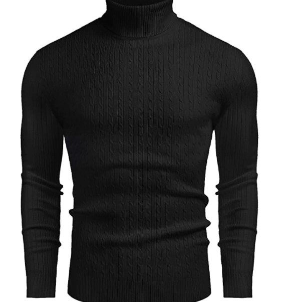 Suéter de cuello alto en color negro con tejido clásico para hombre