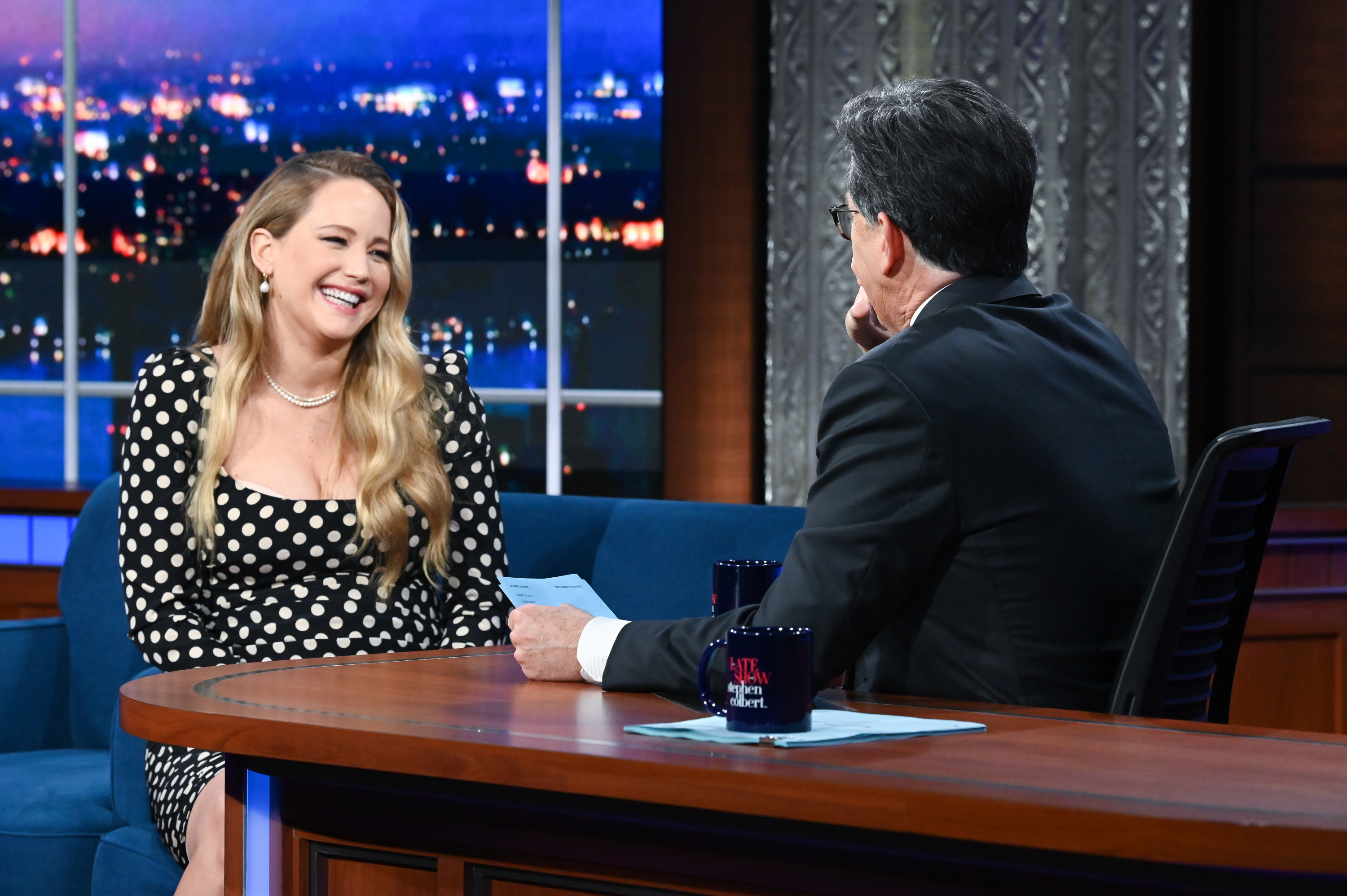 Jennifer Lawrence and Stephen Colbert on The Late Show with Stephen Colbert