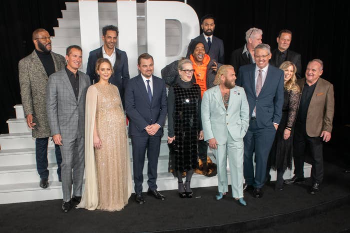 Tyler Perry, Scott Stuber, Jennifer Lawrence, Tomer Sisley, Leonardo DiCaprio, Meryl Streep, Jonah Hill, Himesh Patel, Kid Cudi, Adam McKay, Ron Perlman, Kira Goldberg, Kevin Messick, and Paul Guilfoyle attend the &quot;Don&#x27;t Look Up&quot; World Premiere