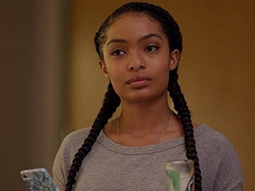 Yara Shahidi with two feed-in braids as Zoey Johnson in &quot;Grown-Ish&quot;