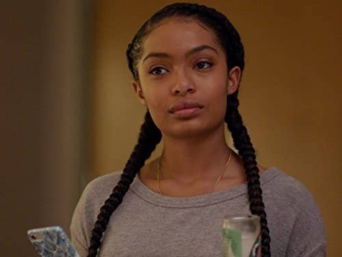 Yara Shahidi with two feed-in braids as Zoey Johnson in "Grown-Ish"