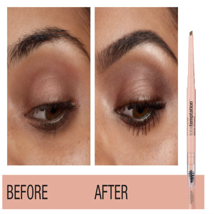 model before and after using eyebrow pencil
