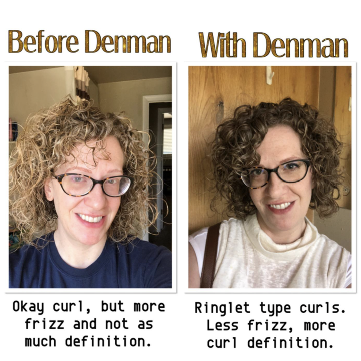 review showing difference between brushing hair without and with denman brush