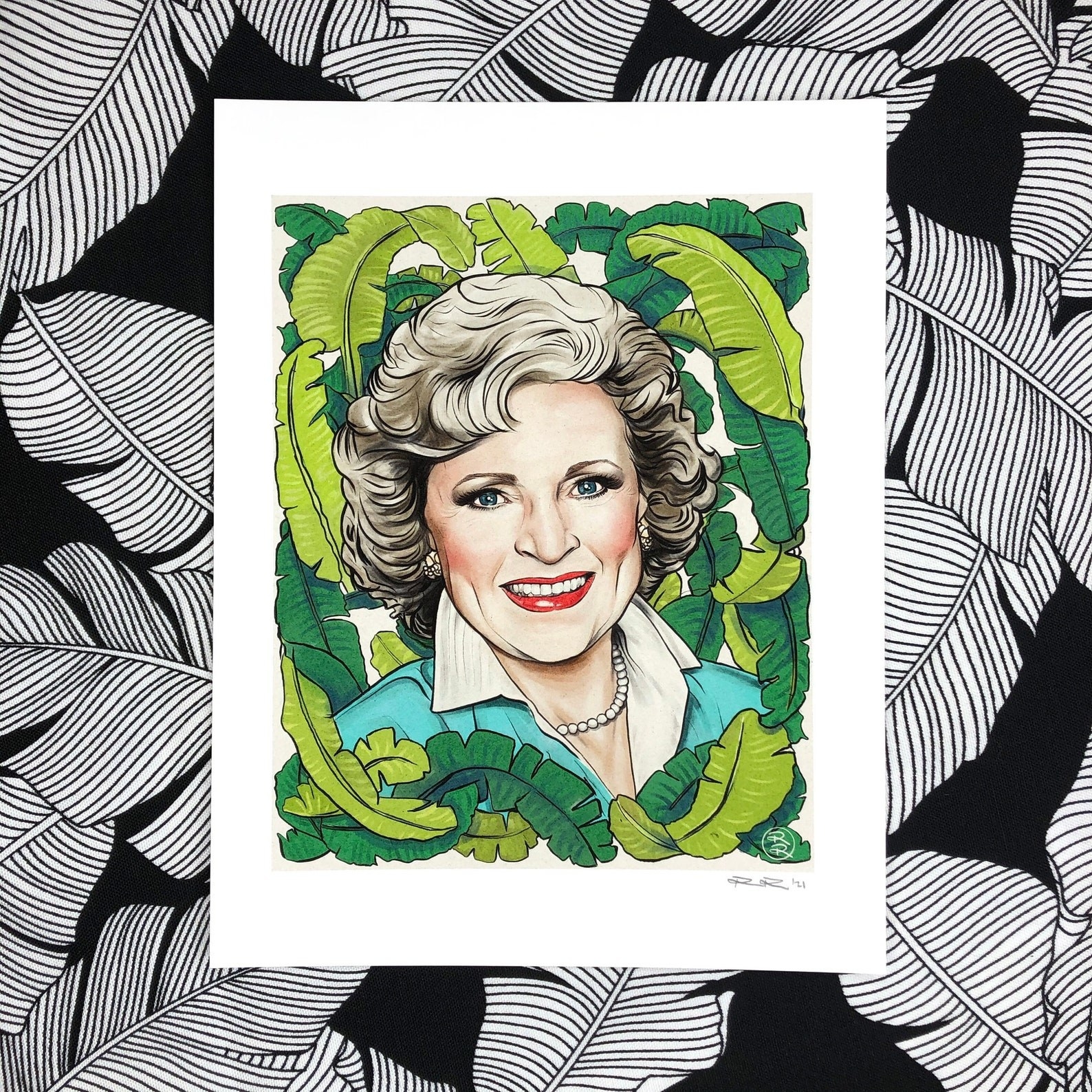 Beautiful floral print of Betty White.