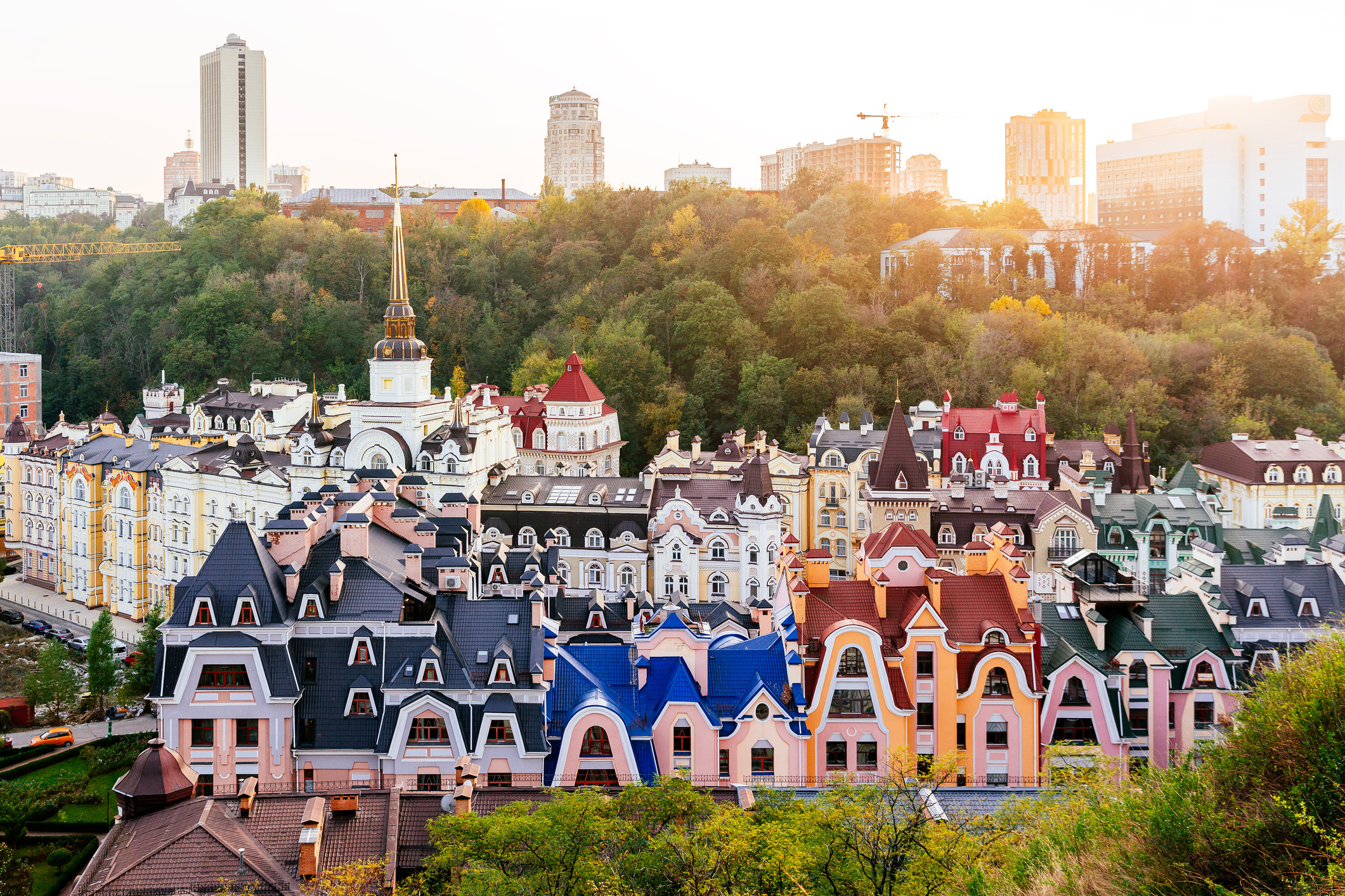 Kyiv skyline at sunset.