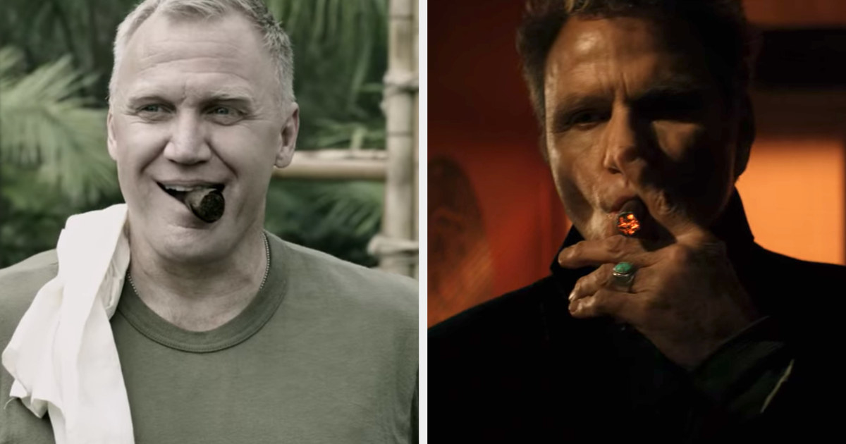 Turner and Kreese both holding a cigar in their mouths