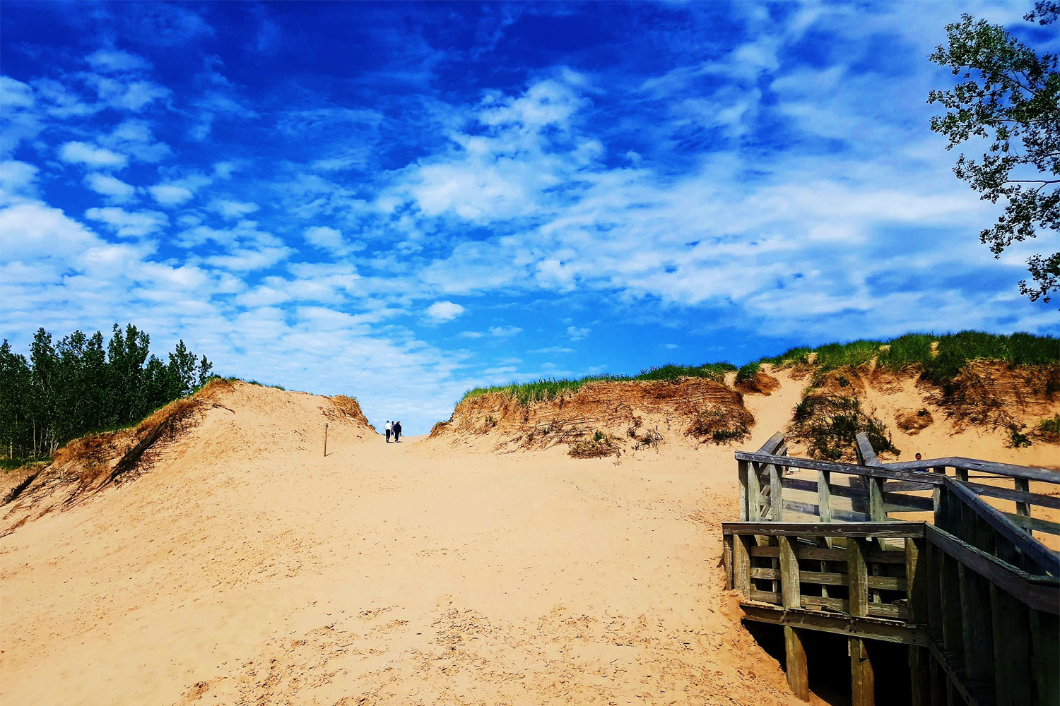 Sandy dunes and blue sky.