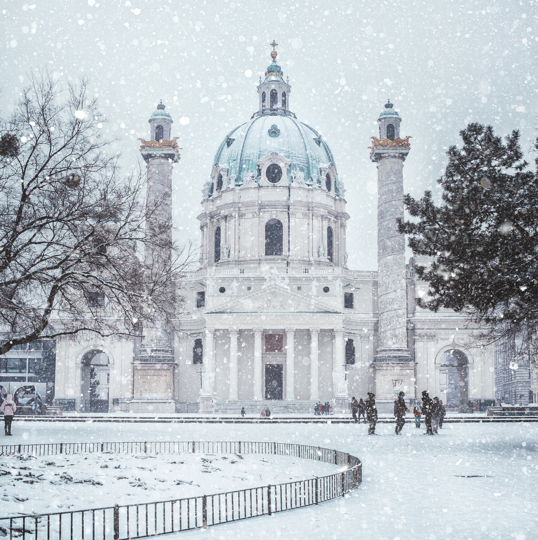 A beautiful church in the snow.