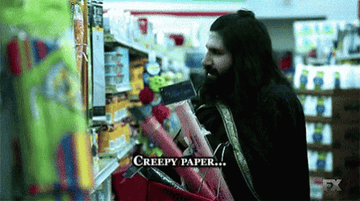 Nandor stuffs his basket with tissue crepe paper, calling it creepy paper