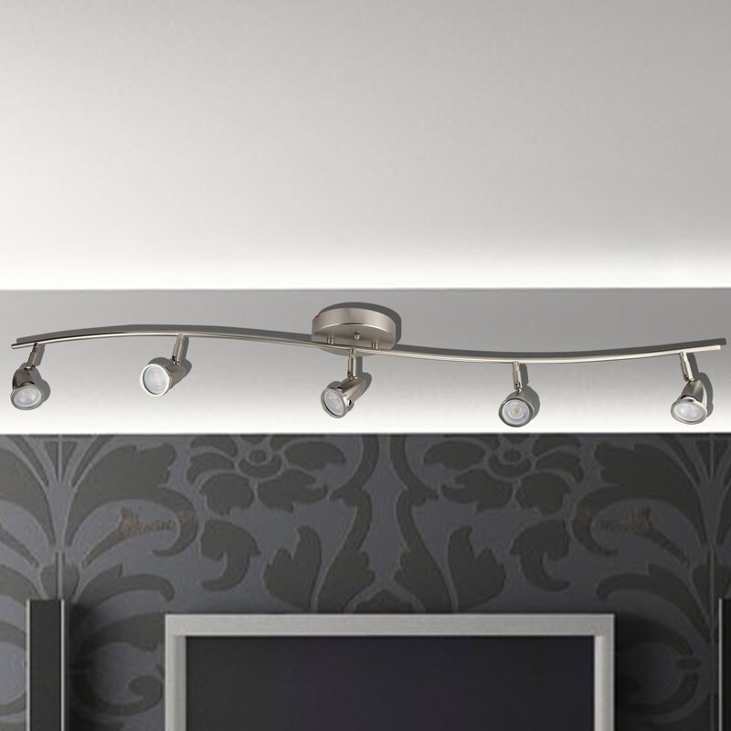 The track lighting with five lights and a chrome finish