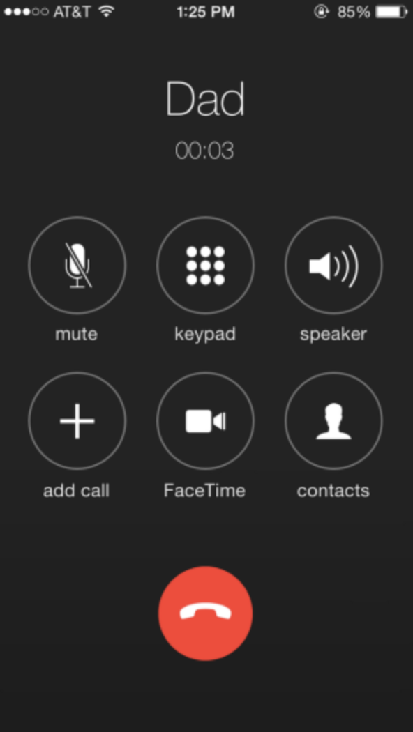 An iPhone call screen displaying &quot;Dad&quot;