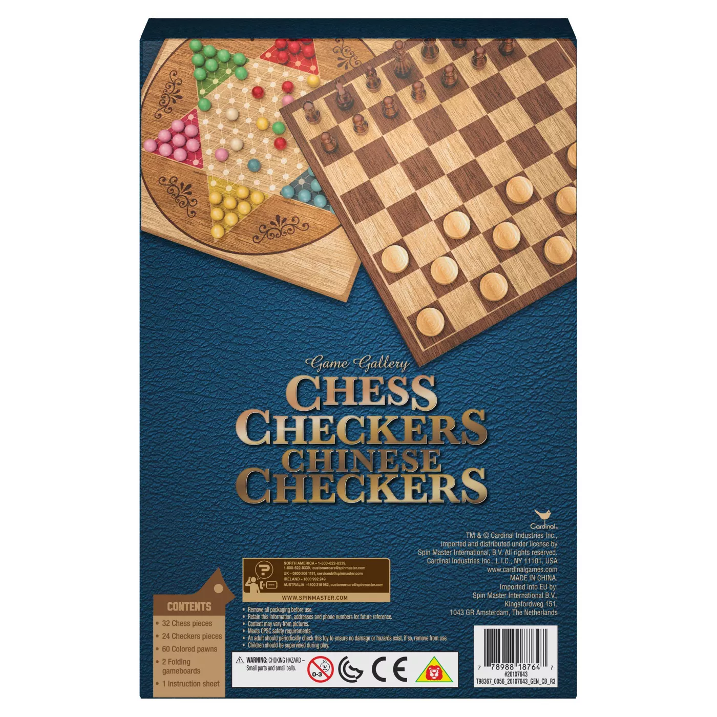 A chess, checkers, and chinese checkers board game set