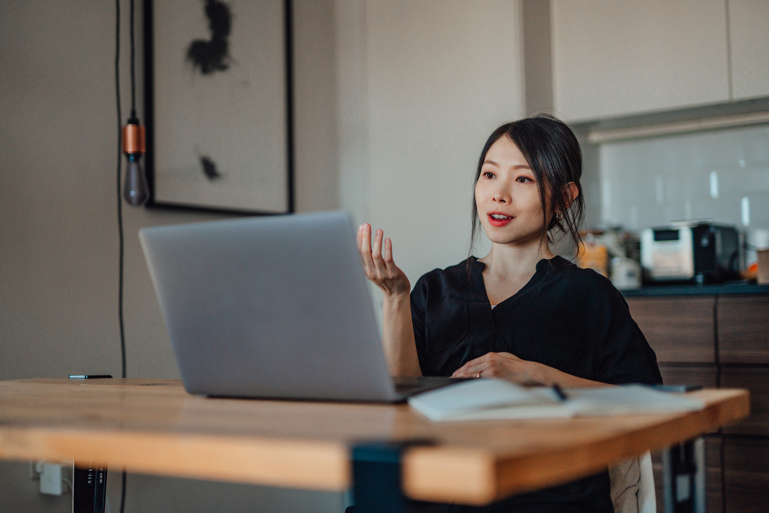 Woman talking during a video call