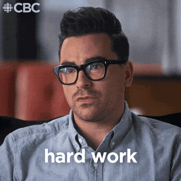 Dan Levy saying hard work and sweat and tears