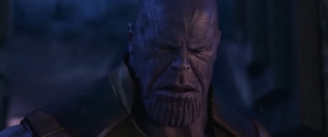 Thanos with his eyes closed after killing Gamora on Vormir in &quot;Avengers: Infinity War&quot;