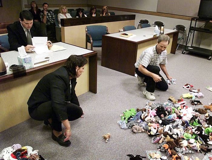 A couple in court goes through Beanie Babies