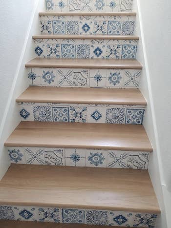 reviewer's stairs with the tiles in blue
