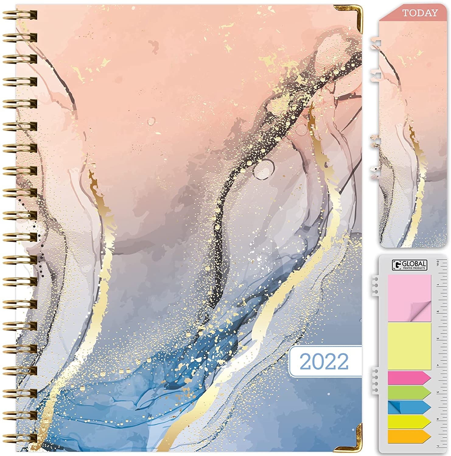 blue pink and gold marble 2022 planner