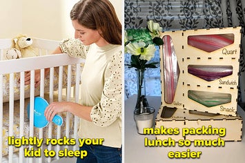 baby rocker on the left and sandwich bag holder on the right
