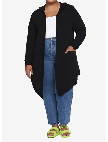 Model wearing Hot Topic cardigan