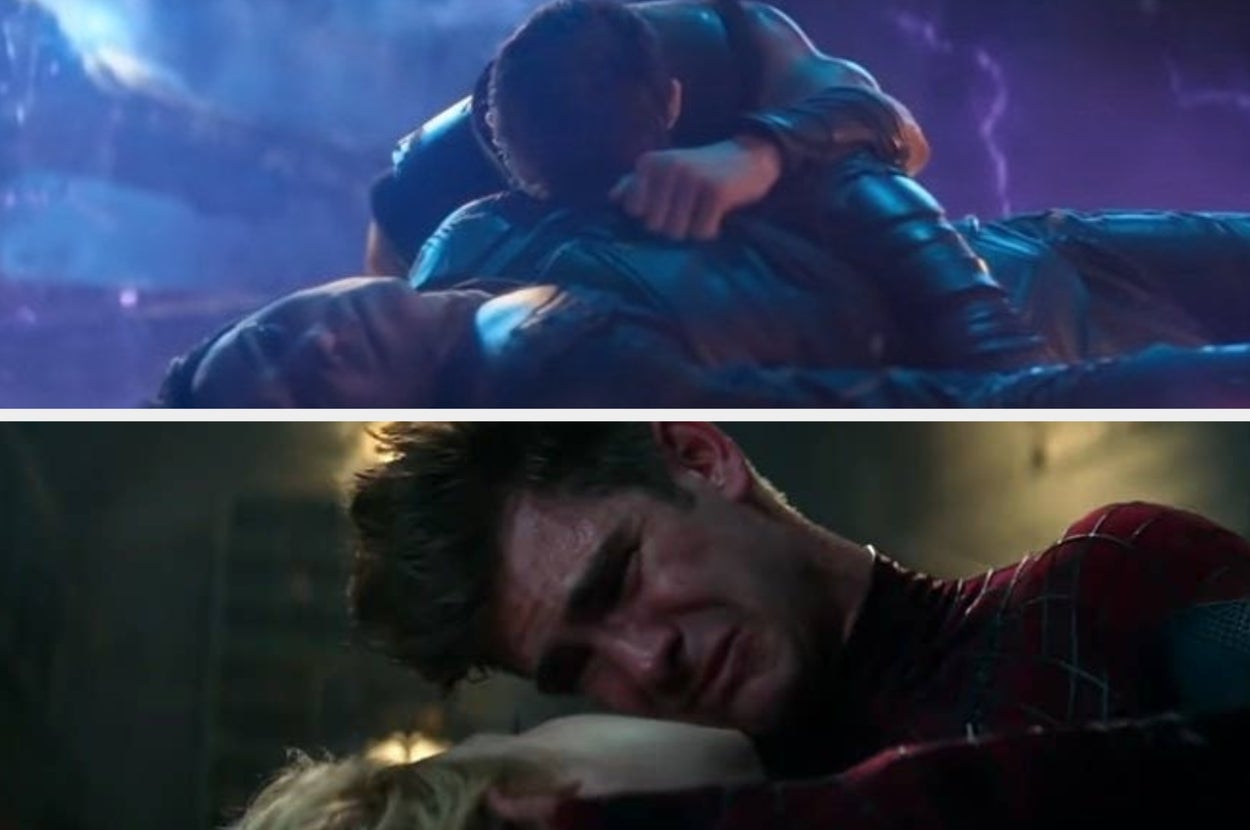 Thor lying over Loki's dead body in the ruined "Statesman" in "Avengers: Infinity War"