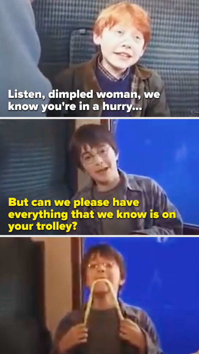 Rupert and Dan singing to each other about the trolley lady on the Hogwarts Express