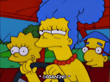 marge simpson driving and groaning while blinking eyes tiredly