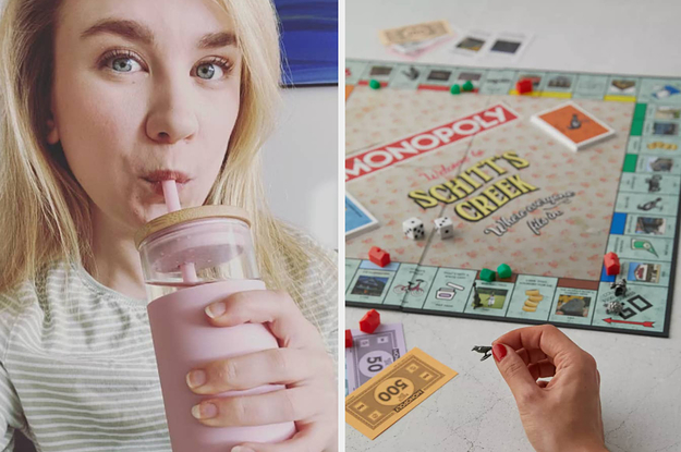 water bottle and schitts creek monopoly