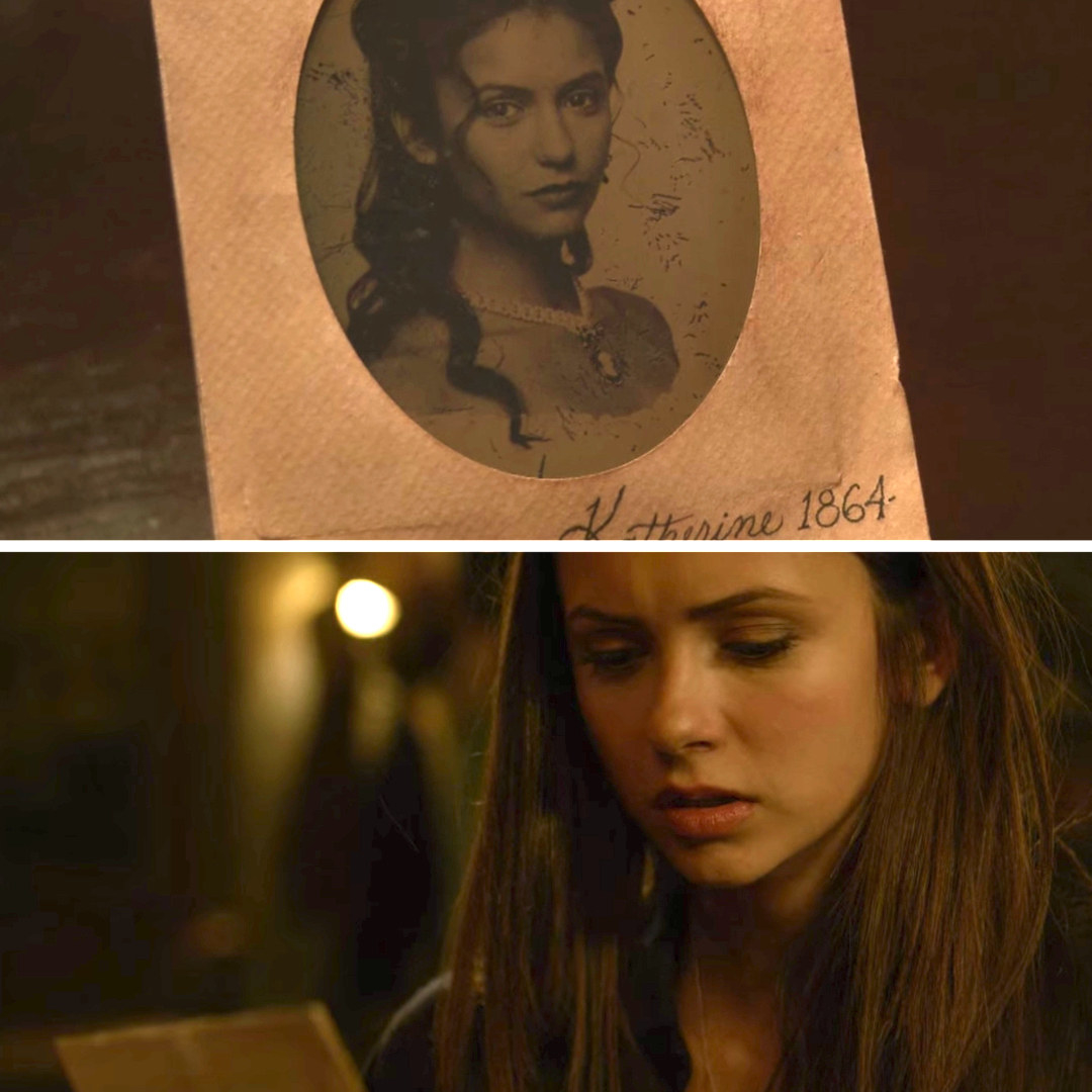 Elena sees the photo of Katherine that looks just like her