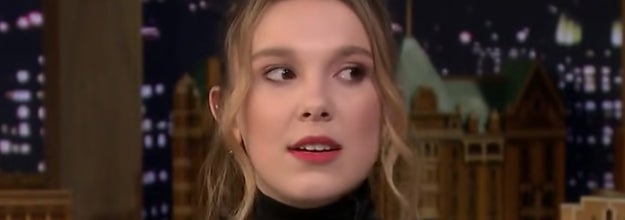 A suspicious-looking Millie Bobby Brown