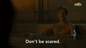 A man in a pool of water says, &quot;Don&#x27;t be scared&quot;