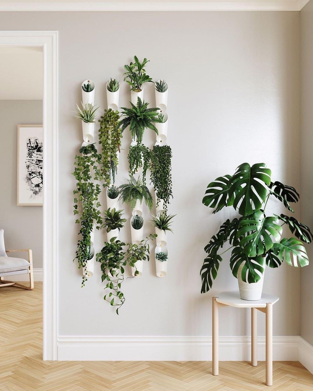 the wall mounted organizers on the wall used as a diy living wall