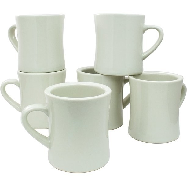 COLETTI Diner Coffee Cups Set of 6 White Mugs