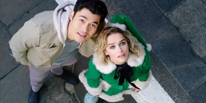 Two people looking up