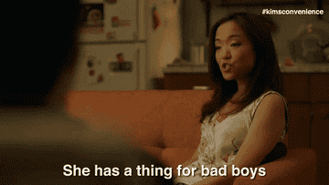 Woman saying &quot;She has a thing for bad boys&quot;