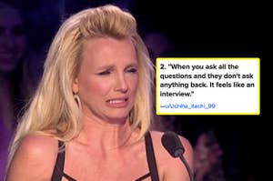 Britney Spears wincing and a sample answer about asking all the questions and feeling like you're at an interview
