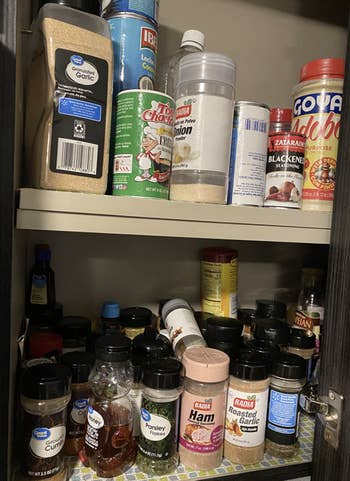 spice cupboard untidy and unorganized